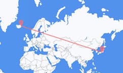航班从日本靜冈市市到埃伊尔斯塔济市，冰岛塞尔