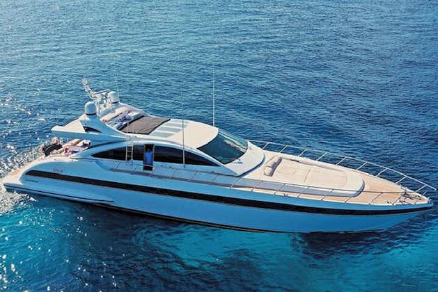 5 timers privat yachtcruise i Delos Rhenia Mykonos Mangusta 72