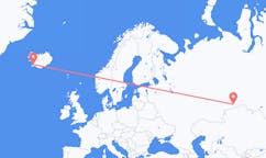 Fly fra byen Kurgan, Kurgan Oblast til byen Reykjavik