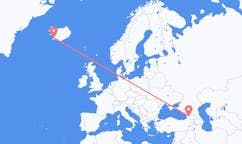 航班从格鲁吉亚库塔伊西市到雷克雅维克市，冰岛塞尔