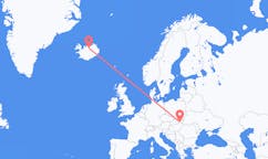 Flyreiser fra byen Košice, Slovakia til byen Akureyri, Island