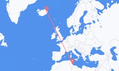 航班从突尼斯杰尔巴岛市到埃伊尔斯塔济市，冰岛塞尔