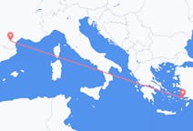 フランスのカルカソンヌからから、ギリシャのコス島までのフライト