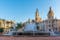 photo of Plaça de l'Ajuntament is a town hall behind a fountain in Spanish town Valencia, Spain.
