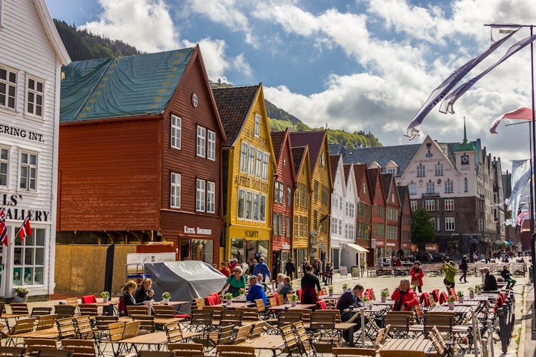 Beautiful view of Bryggen historic buidings in Bergen, Norway.