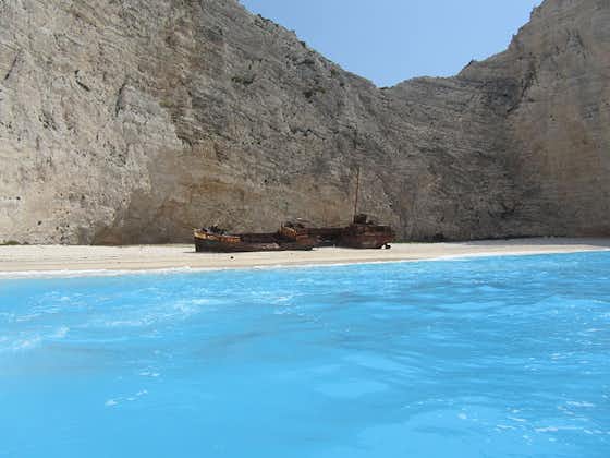 photo of view navagio Beach and wreck of the MV Panagiotis, Zakynthos, Greece.