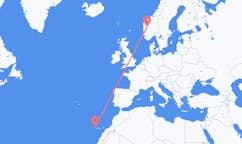 ノルウェーのソグンダルから、スペインのラ・パルマ島までのフライト
