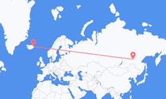 Flights from the city of Neryungri, Russia to the city of Egilsstaðir, Iceland