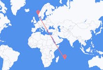 Flyg från Rodrigues, Mauritius till Bergen, Norge