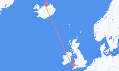 Flights from the city of Newquay, England to the city of Akureyri, Iceland