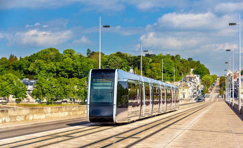 Photo of wireless tram on Pont Wilson Bridge in Tours ,France.