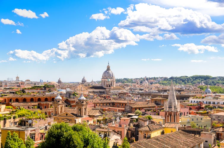 panoramic view of Rome and St. Peter's Basilica, Italy.