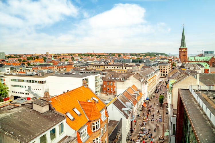 View over Aarhus with Cathedral Denmark.