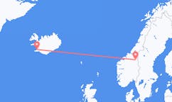Flights from the city of Røros, Norway to the city of Reykjavik, Iceland