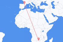 Flyg från Kasane, Botswana till Lourdes (kommun i Brasilien, São Paulo, lat -20,94, long -50,24), Frankrike