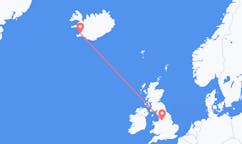 Flyg från staden Manchester, England till staden Reykjavik, Island