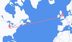 Flyg från Indianapolis, USA till Nottingham, England
