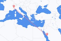 Vluchten van Yanbu, Saoedi-Arabië naar Turijn, Italië