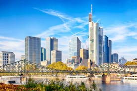 Photo of beautiful aerial view of Frankfurt at sunset Germany financial district skyline.