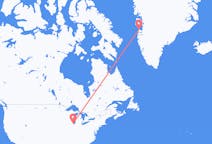 米国のシカゴから、グリーンランドのアシアトまでのフライト
