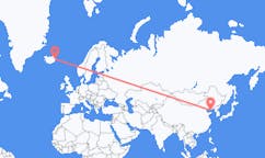 航班从中国大连市市到埃伊尔斯塔济市，冰岛塞尔