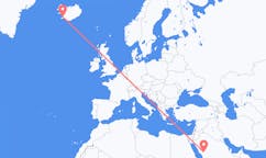 航班从沙特阿拉伯麦地那市到雷克雅维克市，冰岛塞尔