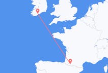 Flyg från Cork, Irland till Lourdes (kommun i Brasilien, São Paulo, lat -20,94, long -50,24), Frankrike