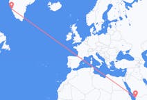 Flyreiser fra Jizan, Saudi-Arabia til Nuuk, Grønland