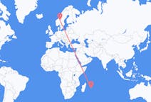 Vluchten van Mauritius Eiland, Mauritius naar Roros, Noorwegen