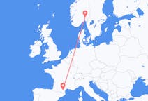 Vluchten van Oslo, Noorwegen naar Carcassonne, Frankrijk