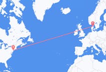 Flights from New York City, the United States to Aalborg, Denmark