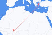Flyreiser fra Ouagadougou, Burkina Faso til Mykonos, Hellas