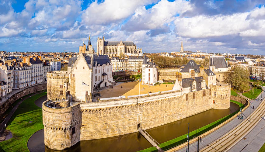 Photo of aerial view of castle in Nantes in France.