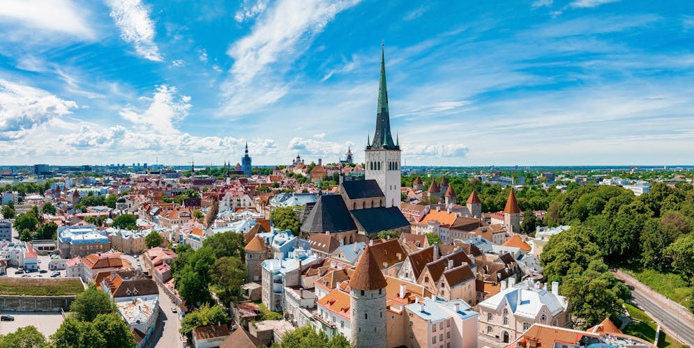 Photo of beautiful aerial view of Tallinn old town.