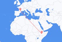 Flyrejser fra Goba, Etiopien til Toulouse, Frankrig