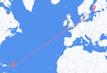 Flyreiser fra Nevis, Saint Kitts og Nevis til Åbo, Finland