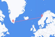 グリーンランドのナルサルスアクから、ノルウェーのモショーエンまでのフライト