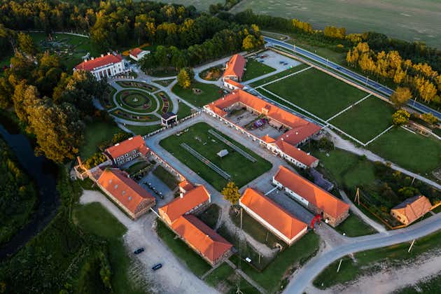 photo of aerial view of Pakruojis Manor (Pakruojo dvaras) in Pakruojis town, Lithuania.