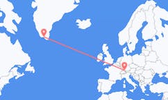Flyg från Narsaq, Grönland till Friedrichshafen, Tyskland
