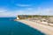 photo of a beautiful view of Cap Fagnet and the port and the beach of the city in Fécamp, France.