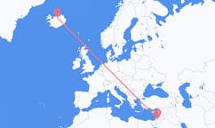 航班从约旦安曼市到阿克雷里市，冰岛塞尔