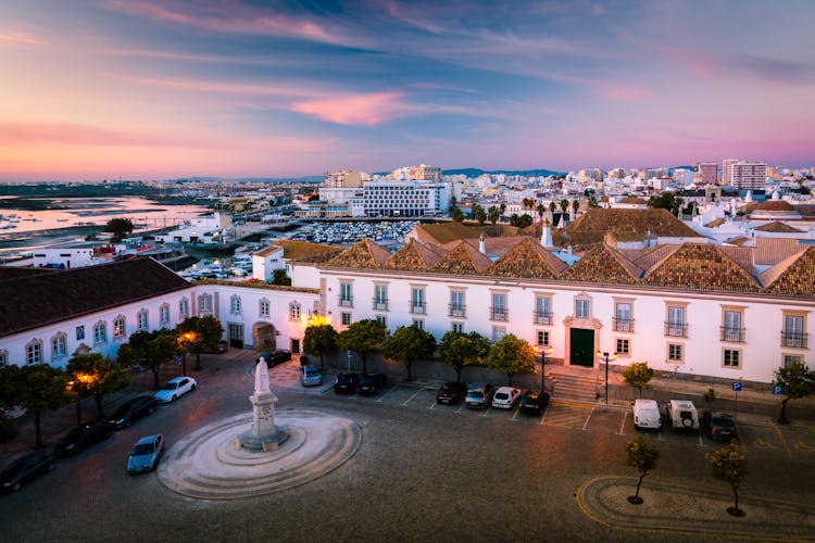 Photo of beautiful sunset view over Faro town in Portugal.