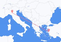 Flights from the city of Parma to the city of İzmir