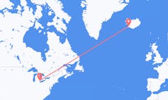 航班从美国底特律 (伊利诺伊州)市到雷克雅维克市，冰岛塞尔