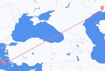 カザフスタンのから アティラウ、ギリシャのへ サントリーニ島フライト
