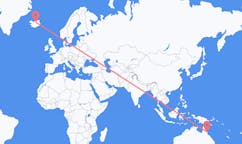 Flyreiser fra byen Cairns, Australia til byen Akureyri, Island