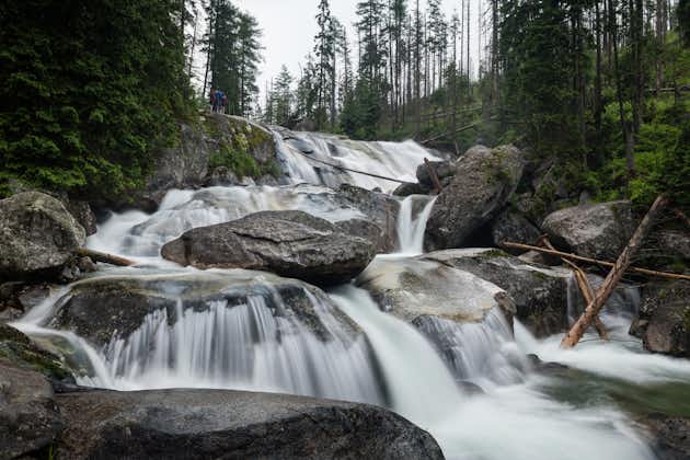 Cascades of beautiful Long waterfall on Cold water creek close to Hrebienok in High Tatras National Park, Slovakia