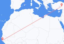 Flyreiser fra Ziguinchor, Senegal til Kayseri, Tyrkia