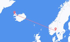 Vluchten van de stad Oslo, Noorwegen naar de stad Ísafjörður, IJsland