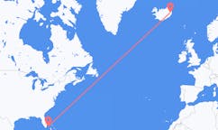 航班从巴哈马比米尼市到埃伊尔斯塔济市，冰岛塞尔